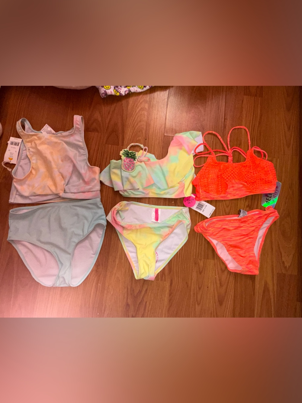 Lot of 3 - Assorted Girls' Neon & Pastel Bikini Bottoms and Tops. NWT - Sz 7/8